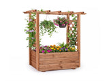 Natural Pine Wood Raised Garden Bed with Trellis & Hanging Roof, Elevated Wooden Planter Box with 62186901
