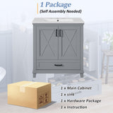 30-inch Bathroom Vanity with Single Sink, Solid Wood Frame MDF, 2 Soft-Close Doors, 1 Divided N729P299363E