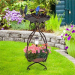 ZUN Copper Solar Bird Bath Feeder Combo with Flower Planter Pedestal and Solar Lights 92400841