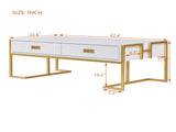 Modern White Rectangular Coffee Table with 4 Drawers and Gold Base in 47.3" N735P305626K