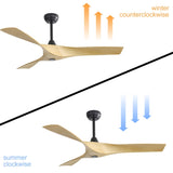 52 Inch Modern Ceiling Fan With 3 ABS Blades Remote Control Reversible DC Motor Without Light For W934P264508