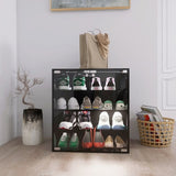 ZUN 4 Layers Black Shoe Cabinet with Glass Door and Glass Layer Shoes Display Cabinet with LED light 10570092