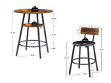 Round bar stool set with shelf, upholstered stool with backrest, Rustic Brown, 23.62'' W 23.62'' D W1162101847