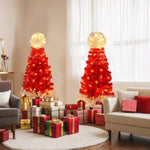 ZUN Lighted Santa Hat Style Tree Set of 2, 4ft Artificial Tree with Warm White Lights, 06216067