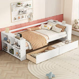 Twin Size Daybed with Shelves and Drawers, White WF324220AAK