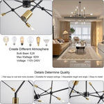 ZUN Modern Sputnik Chandelier, Mid Century Chandelier Light Fixture, Black and Gold Pendant Lighting for 00311656