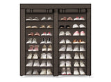 Double Row 10-Tier Non-Woven Fabric Shoe Cabinet with Iron Pipes and Plastic Components, Brown 47364697