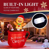 6.5FT Lighted Christmas Inflatable Decoration, Inflatable Gingerbread Man in Cup, Funny Blow Up Yard 05695621
