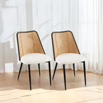 ZUN Off White Rattan Dining Chairs Set of 2,Boucle Chairs with Natural Cane Back, Upholstered Dining W1164P218677