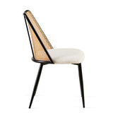 Off White Rattan Dining Chairs Set of 2,Boucle Chairs with Natural Cane Back, Upholstered Dining W1164P218677