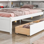 ZUN Twin Bed with L-shaped Bookcases,Drawers ,White 06066323