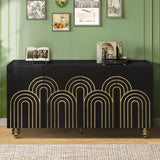 Modern Fluted Sideboard Buffet with Storage, Curve Element with Strict Lines, 4 Doors Storage W1445P256479