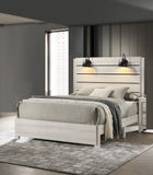 1pc Rustic Style Butcher Block Finish Weathered Cream White Finish Queen Size Bed w/ Lamp Wooden B011P230854