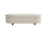 One Size Oval Channel Storage Bench with Wooden Ball Feet, Cream B035P600797