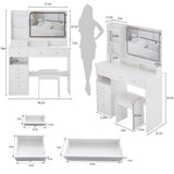 41" Large Size Left Drawer Desktop Vanity TableCushioned Stool, Extra Large Touch Control LED W3258P296790