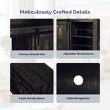 58" Black Gold Oak Barn Door Fireplace TV Stand for 23" Insert, Sliding Track Design 12290979