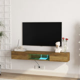 ZUN Floating TV, Wall Mounted TV Shelf with LED lights & Power Outlet,Wall Mounted Floating 65" TV W1321P188134