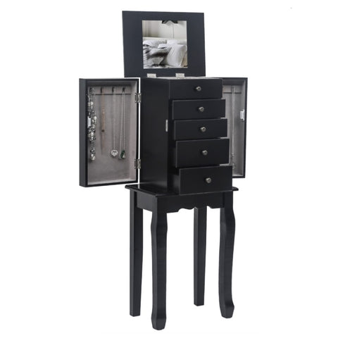 ZUN Standing Jewelry Armoire with Mirror, 5 Drawers & 6 Necklace Hooks, Jewelry Cabinet Chest with Top 54277669