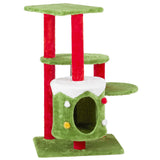 32in Christmas Themed Cat Tower with Cat Condo, 3-Level Plush Cat Tree Activity Center for Indoor 55157586