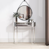 ZUN Mirrored Vanity Table, Mirrored Dressing Table, Stainless Steel Glossy Frame Desk for Bedroom Studio W104340308