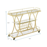 ZUN Electroplated Glass Bar Cart, With Wine Rack And Glass Holder, For Kitchen, Serving, Hotel Gold 59267450