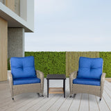 Rattan rocking chair with sparse backrest, grey rattan and blue cushion 89881291