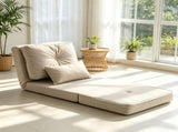 Beige Convertible Floor Sofa Bed No Assembly Required Folding Upholstered Couch, Adjustable 92641017