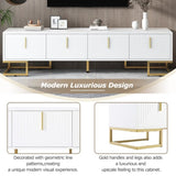 ON-TREND Modern TV Stand Metal Legs and Gold Handles for TVs Up to 80'', Media Console Table WF325614AAK