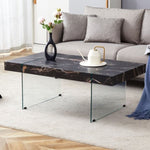 ZUN 43.3"x23.6" Black Marble-Patterned MDF Coffee Table with Tempered glass legs.Suitable for Living W1151P209569