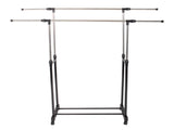 Dual-bar Vertical & Horizontal Stretching Stand Clothes Rack with Shoe Shelf YJ-04 Black & Silver 95408394