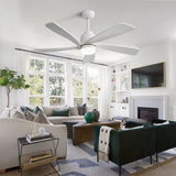 ZUN 52 Inch Modern Ceiling Fan With Dimmable LED Light 5 Solid Wood Blades Smart Remote Control W934P195842