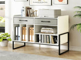 Record Player Stand with Charging Station, Adjustable Shelf & Folding Drawers Vinyl Storage 12718920