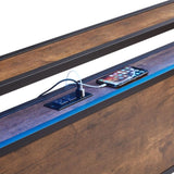 Queen Size Metal Platform Bed Frame with Wooden Headboard and Footboard with USB LINER,LED Lights, W311134462