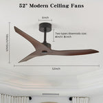 ZUN 52" Outdoor Ceiling Fan Without Light with Remote Control ,3 ABS Blades Farmhouse Ceiling Fan W2352P204464