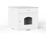Wooden Pet House Cat Litter Box Enclosure with Drawer, Side Table, Indoor Pet Crate, Cat Home 05708744