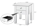 Modern and Contemporary Mirrored 2-Drawers Nightstand Bedside Table Silver 09093710
