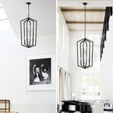 8-Light Farmhouse Kitchen Chandeliers, Matte Black and Sliver Vintage Rustic Cage Light Fixture W1592P210020