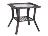 Outdoor Wicker Side Table, Rattan End Table with Glass Top, Patio Coffee Bistro Table for Indoor 91766785