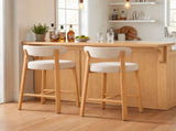 Counter Height Bar Stools Set of 2, 25.8 Inch Seat Height, White Cotton-Linen Upholstery, 3 Inch W2920P532241