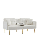 Cream White Velvet Futon Sofa Bed with Gold Metal Legs W58849088