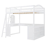 ZUN Full Wooden Loft Bed with U-shaped Desk,Storage Compartments and Tri-fold Mirror, White 71431452