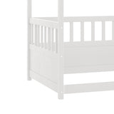 Twin Size Canopy Bed Frame with Guardrails for Kids,Floor Bed Twin with Four Poster Design,Kids W1858P252838