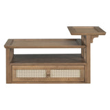 U-Can Modern Coffee Table, Coffee Table with 1 Storage Shelf, 2 Tabletops and 1 Rattan Drawer For N724P232190D