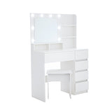 Vanity, Makeup Vanity Desk Set with Mirror & Light, Dressing Table Storage Lots with Power Strip, 3 W2139P194438