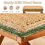 ZUN Amazon Shipping Ottoman Footstool Natural Seagrass Footrest Pouf Ottomans with X Wooden Legs 34645440