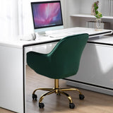 ZUN 360&deg; Green Velvet Swivel Chair With High Back, Adjustable Working Chair With Golden Color Base W116472783