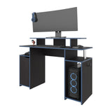 FM FURNITURE Lol Minimalist Gaming Desk with Elevated Monitor Shelf. Blue Accents B128P283295