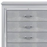 Glamourous Silver Finish 1pc Chest of 5x Dovetail Drawers Faux Alligator Embossed Fronts Bedroom B01156436
