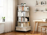 5 Tier Rotating Bookshelf, 360&deg Display Round Spinning Bookshelf with Wheels and Drawer, 05327694