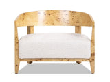 Madrid 26.5" Burl Wood Barrel Accent Arm Chair, Seashell White Chenille B2719P238278